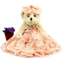 Key Chain - 12 PCS- Wedding Dress Teddy Bear - Pink - KC-Z2077PK